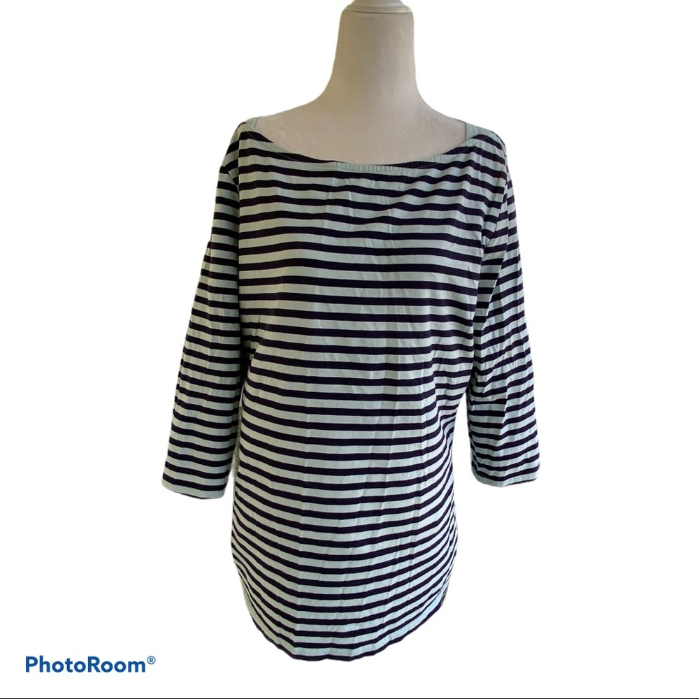 Merona Boatneck 3/4 Sleeve Shirt Navy Mint Stripe
